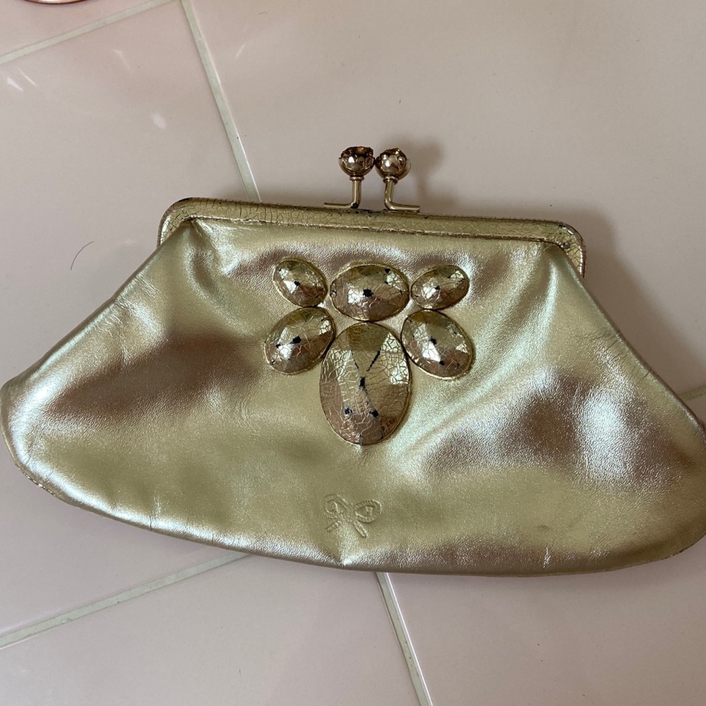 Anya Hindmarch gold evening bag